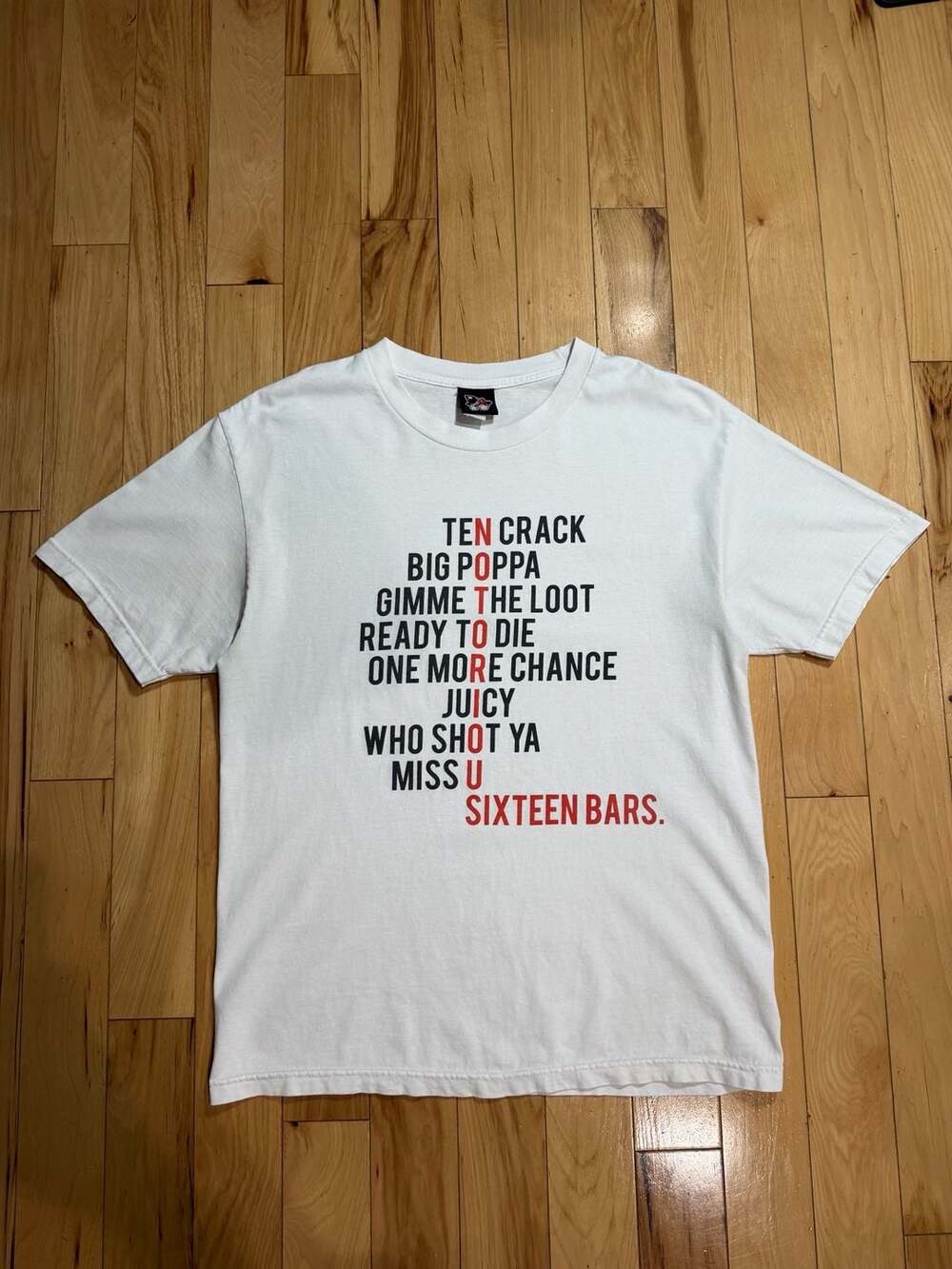 00s White The Notorious B.I.G. Sixteen Bars Song List Tribute Rap Tee